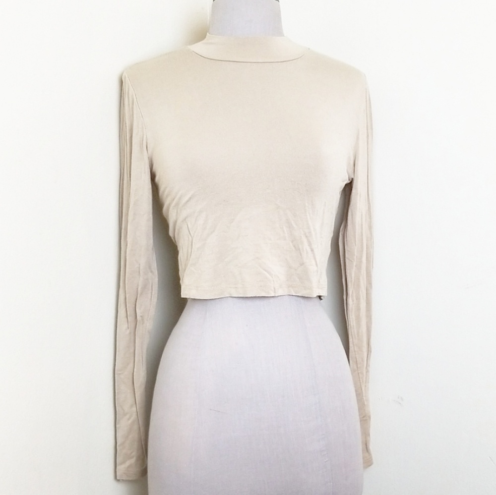 Nude Crop Long Sleeve Turtle Neck Top